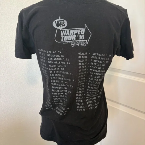 Vans Warped Tour 16 Concert T-Shirt Black Small 2016 Tour Dates Journeys Tultex - Picture 2 of 3